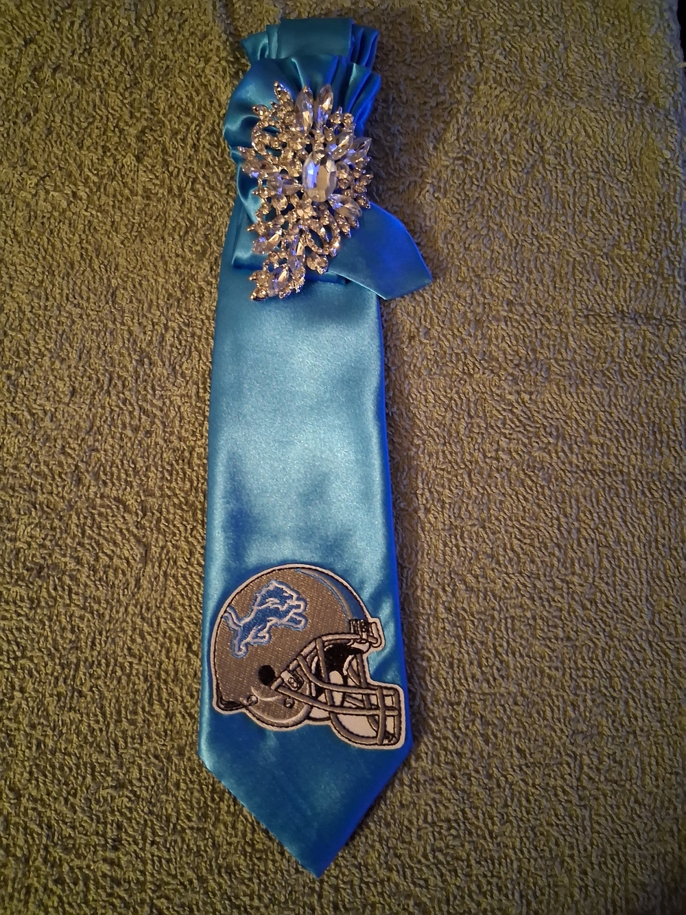 Blue Satin Tie with Football Helmet Patch
